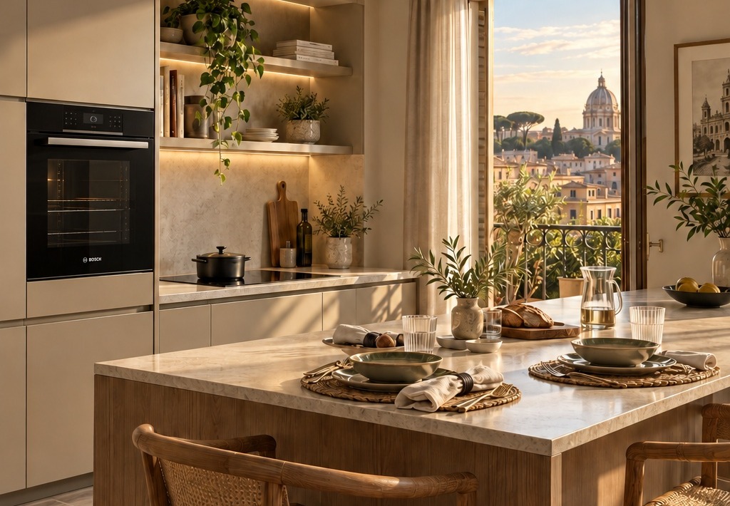 Cucina elegante con vista su Roma