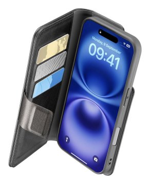 Cellularline Book Agenda - iPhone 16 Plus Custodia a libro effetto pelle con chiusura magnetica