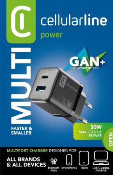 Cellularline MULTIPOWER MICRO 30W Caricabatterie da rete veloce ultracompatto 2 porte, 30W