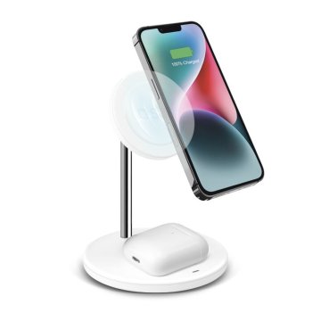 SBS Stazione di ricarica wireless verticale 2 in 1 per iPhone, telefoni Android, AirPods, auricolari TWS