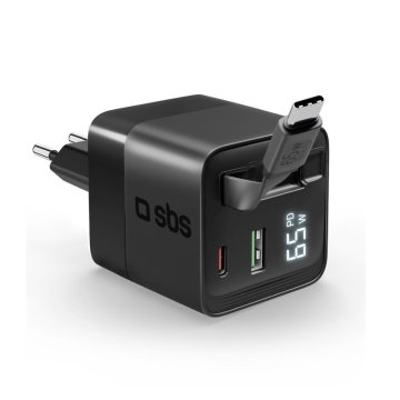 SBS TETRGAN65RETCABK Caricabatterie per dispositivi mobili Cuffie, Telefono cellulare, Computer portatile, Power bank, Orologio intelligente, Tablet Nero USB Ricarica rapida Interno