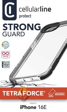 Cellularline Tetra Force Strong Guard - iPhone 16E Custodia flessibile ultra-protettiva, anti-shock con tecnologia antibatterica Microban® integrata