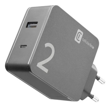 Cellularline Duo Charger - MacBook and iPhone Caricabatterie per computer portatili dotati di porta USB-C e smartphone, 42W
