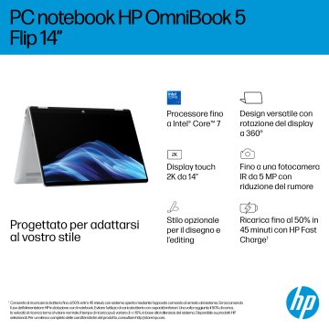 HP OmniBook 5 Flip 14-fp0008nl Intel Core 3 100U 35,6 cm (14") Touch screen 2K 8 GB LPDDR5-SDRAM Wi-Fi 6 (802.11ax) Windows 11 Home