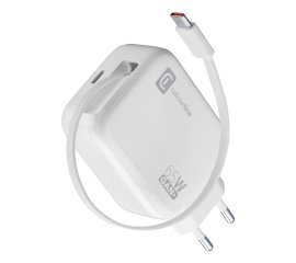Cellularline Retractable Power 65W Caricabatterie da rete 65W con cavo retrattile USB-C e porta USB-C