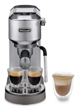 De’Longhi Dedica Duo EC890.M Macchina da Caffè Manuale Espresso, Cappuccino e Cold Brew, Compatibile con Polvere o Cialde E.S.E., Display Soft-Touch , Spegnimento Automatico, Serbatoio Estraibile 1.1L