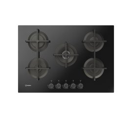Indesit ING 72T/BK 1 piano gas vetro nero 75cm 5 fuochi bruciatore doppia corona griglie in ghisa lavabili in lavastoviglie