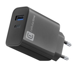 Cellularline MULTIPOWER PD 32W Caricabatterie da rete con 2 porte: 1 porta USB-C e 1 porta USB-A