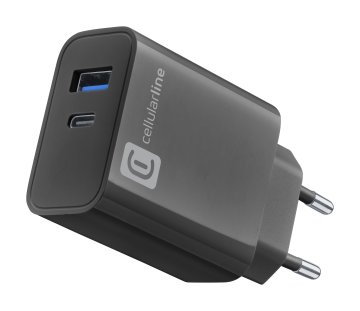 Cellularline MULTIPOWER PD 32W Caricabatterie da rete con 2 porte: 1 porta USB-C e 1 porta USB-A
