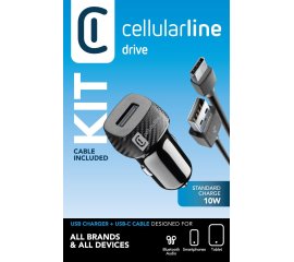 Cellularline USB Car Charger 10W - USB-C Caricabatterie da auto 10W con cavo USB-C