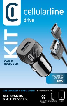 Cellularline USB Car Charger 10W - USB-C Caricabatterie da auto 10W con cavo USB-C