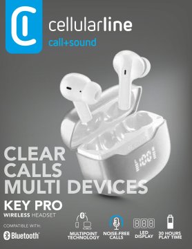 Cellularline Key Pro Auricolari Bluetooth con custodia di ricarica, display LED e funzione ENC