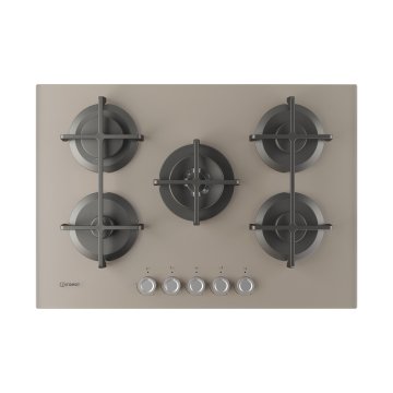 Indesit ING 72T/TD 1 piano gas vetro tortora 75cm 5 fuochi bruciatore doppia corona griglie in ghisa lavabili in lavastoviglie