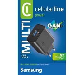 Cellularline Dual Super Fast Charger 45W - Samsung Caricabatterie da rete 2 porte USB e USB-C con tecnologia Super Fast Charging 45W