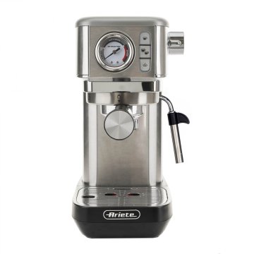 Ariete 1381 Macchina da caffè con manometro, compatibile con caffè in polvere e cialde ESE, 1300 W, Capacità 1,1 L, 15 bar di pressione, Filtro 1⁄2 tazze, Dispositivo Cappuccino, Argento