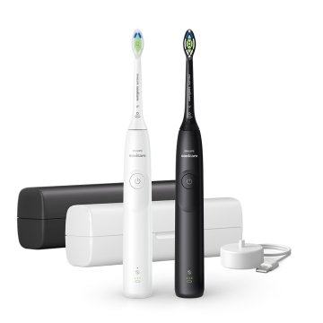 Philips Sonicare serie 5300 Spazzolino Elettrico Sonico con base di ricarica e custodia, 2 livelli di intensità, sensore di pressione confezione da 1 spazzolino bianco e 1 spazzolino nero HX7109/01