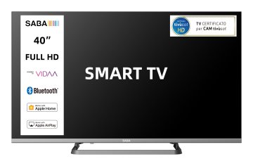SABA SA40SM10VDA SMART TV 40" FULL HD, Sistema operativo VIDAA, Triplo tuner DVBT2/C/S2 HEVC MAIN10, Certificato TivuSAT, Piedistallo centrale, Dolby Audio