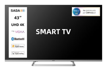 SABA SMART TV 43" FULL HD, Sistema operativo VIDAA, Triplo ter DVBT2/C/S2 HEVC MAIN10, Certificato TivuSAT, Piedistallo centrale, Dolby Audio