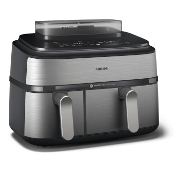 Philips Serie 5000 Airfryer doppio cestello con vapore, Friggitrice ad aria da 9.0L, 19 metodi di cottura, Pulizia cestello automatica, App ricette, NA555/00