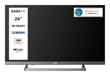 SABA TV 24" HD READY, Triplo ter DVBT2/C/S2 HEVC MAIN10, Certificato TivuSAT, Piedistallo centrale, Dolby Audio