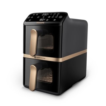 Philips Serie 4000 Airfryer doppio cestello Verticale, Friggitrice ad aria da 10L, 13 metodi di cottura, Rivestimento ceramica PFAS Free, Pulizia in lavastoviglie, App ricette, NA462/70