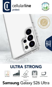 Cellularline Ultra Strong - Galaxy S26 Ultra Custodia ultra protettiva dal design trasparente con bordi rivestiti in materiale anti-shock e camere d’aria integrate, per garantire la massima protezione