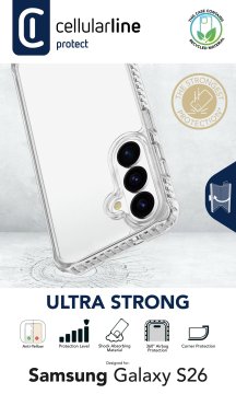 Cellularline Ultra Strong - Galaxy S26 Custodia ultra protettiva dal design trasparente con bordi rivestiti in materiale anti-shock e camere d’aria integrate, per garantire la massima protezione in ca