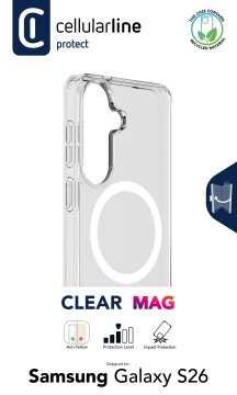 Cellularline Clear Mag - Galaxy S26 Custodia trasparente ultra resistente con bordo in gomma, compatibile con ecosistema Qi2 e accessori magnetici, trattata contro l’ingiallimento.