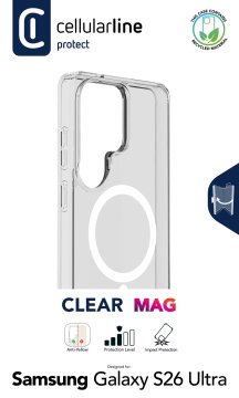 Cellularline Clear Mag - Galaxy S26 Ultra Custodia trasparente ultra resistente con bordo in gomma, compatibile con ecosistema Qi2 e accessori magnetici, trattata contro l’ingiallimento.