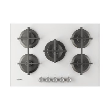 Indesit ING 72T/WH 1 piano gas vetro bianco 75cm 5 fuochi bruciatore doppia corona griglie in ghisa lavabili in lavastoviglie