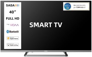 SABA SA40SM10VDA SMART TV 40" FULL HD, Sistema operativo VIDAA, Triplo tuner DVBT2/C/S2 HEVC MAIN10, Certificato TivuSAT, Piedistallo centrale, Dolby Audio