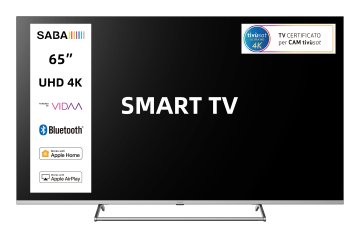 SABA SA65KN9VDA SMART TV 65" ULTRA HD 4K, Sistema operativo VIDAA, Triplo tuner DVBT2/C/S2 HEVC MAIN10, Certificato TivuSAT, Piedistallo centrale, Dolby Audio