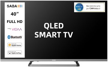 SABA SA40QM10VDA SMART TV QLED 40" FULL HD, Sistema operativo VIDAA, Triplo tuner DVBT2/C/S2 HEVC MAIN10, Certificato TivuSAT, Piedistallo centrale, Dolby Audio