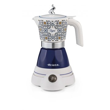 Ariete 1358 Moka Aroma Capri/Positano, Moka elettrica, 400W, 2/4 tazze, Cordless, Spegnimento automatico, Mantenimento temperatura