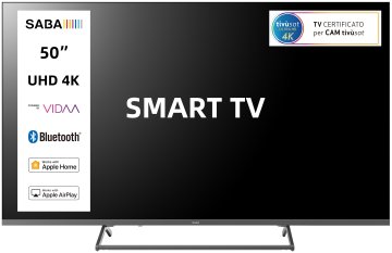 SABA SA50KM10VDA SMART TV 50" ULTRA HD 4K, Sistema operativo VIDAA, Triplo tuner DVBT2/C/S2 HEVC MAIN10, Certificato TivuSAT, Piedistallo centrale, Dolby Audio