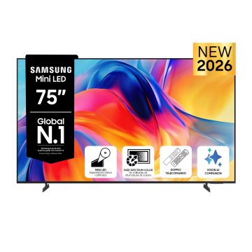 Samsung Mini LED AI TV 75" UE75M70HAUXZT 4K, Processore Mini LED 4K, 4K Upscaling, Color Booster, OTS Lite, Metal Stream Design, Vision AI Smart TV, 2026
