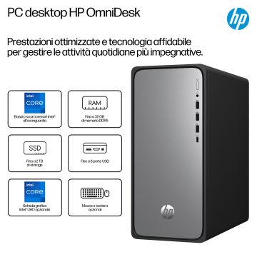 HP OmniDesk Desktop M02-0038nl PC Intel® Core™ i5 i5-13400 8 GB DDR5-SDRAM 512 GB SSD Windows 11 Home Tower Argento