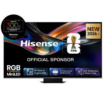 Hisense Smart TV RGB MiniLED 180Hz 75" 4K 75UR9S, Schermo Anti-Riflesso, 100% BT2020, Dolby Atmos 4.1.2 By Devialet, Dolby Vision IQ, VIDAA OS, USB-C, Native 180Hz Game Mode, Wifi 6E, BT, lativù 4K