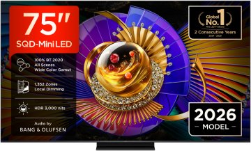 TCL C7L TV 75C7L SQD‑Mini LED da 75", 4K HDR, 3000 nit, 1.352 zone di dimming, Google TV, 144Hz, Dolby Vision & Atmos, Audio Bang & Olufsen