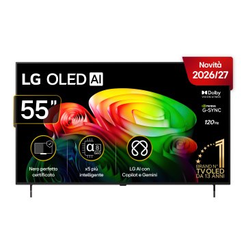 LG OLED AI 55'' Serie B6 OLED55B65LA, 4K, Nero perfetto, Dolby Vision, Processore α8 Gen3, 120Hz, G-Sync, SMART TV 2026