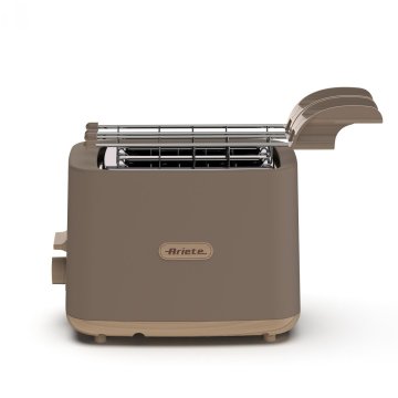 Ariete 157 Tostapane Breakfast Wood, 760W, Capacità 2 fette di pane, Effetto legno, Pinze in acciaio inox, 7 livelli di doratura, Pulsante stop, Pareti fredde , Tortora