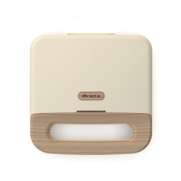 Ariete 1971 Tostiera Breakfast Wood, Griglia Elettrica Panini, 750W, Effetto Legno, Piastra Antiaderente Grill 23x13cm, Riponimento Verticale, Beige