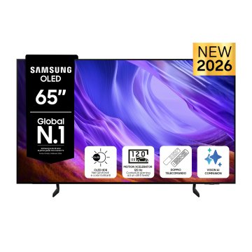 Samsung OLED AI TV 65" QE65S85HAEXZT 4K, Processore NQ4 AI Gen2, 4K AI Upscaling, Schermo antiriflesso, OLED HDR, Motion Xcelerator 120Hz, Dolby Atmos & OTS Lite, Contour Design, Vision AI Smart TV, 2