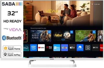 SABA SA32WHM10VDA SMART TV Bianco 32" HD READY, Sistema operativo VIDAA, Triplo tuner DVBT2/C/S2 HEVC MAIN10, Certificato TivuSAT, Piedistallo centrale, Dolby Audio