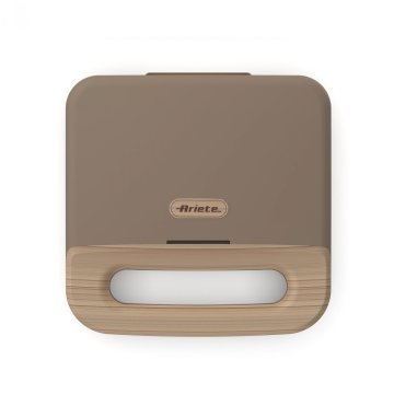 Ariete 1971 Tostiera Breakfast Wood, Griglia Elettrica Panini, 750W, Effetto Legno, Piastra Antiaderente Grill 23x13cm, Riponimento Verticale, Tortora