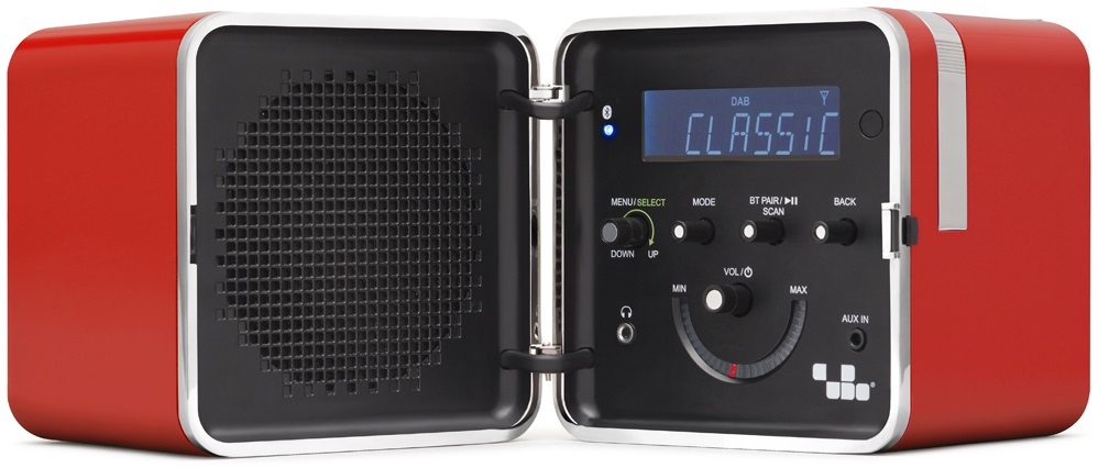Brionvega Radiosveglia Digitale DAB+/FM Batteria ricaricabile al litio Bluetooth Radio Cubo 50° Anniversario Arancio Sole Display LCD 