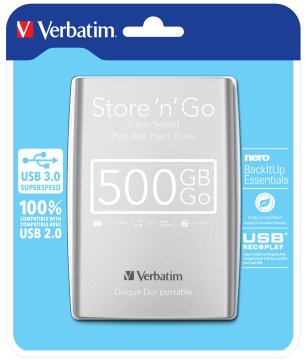 Verbatim Disco rigido portatile Store 'n' Go USB 3.0 da 500 GB Argento