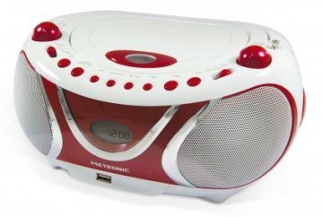 Metronic 477117 impianto stereo portatile Analogico 2 W AM, FM Ciliegia (frutto), Bianco Riproduzione MP3