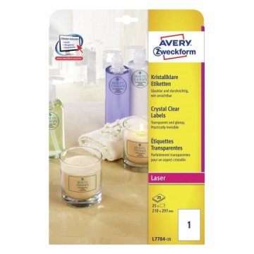 Avery L7784-25 etichetta per stampante Trasparente Etichetta per stampante non adesiva
