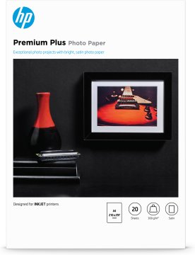 HP Carta fotografica satinata Premium Plus, 300 g/m2, A4 (210 x 297 mm), 20 fogli